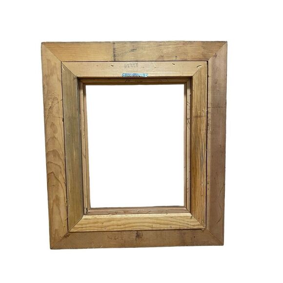 Vintage Carved Wood Bulrap Primitive Rustic  Picture Frame 22” x 19” - Picture 2 of 3